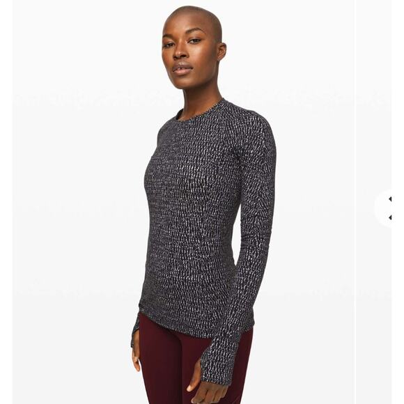 LULULEMON Runderful Long Sleeve 10 Jacquard Black White Slim Fit Thumbholes EUC - Picture 2 of 9